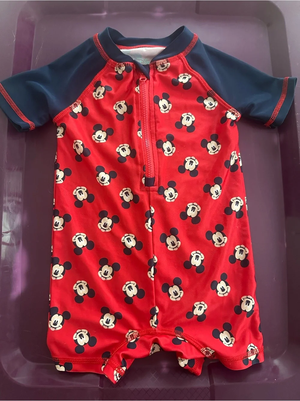 Disney Red & Navy Mickey Mouse Zip-Front Rashguard Swim Romper